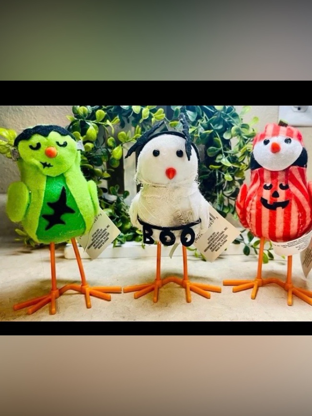Set of 3 CUTE Halloween Birds Figurines Mummy Pumpkin NEW